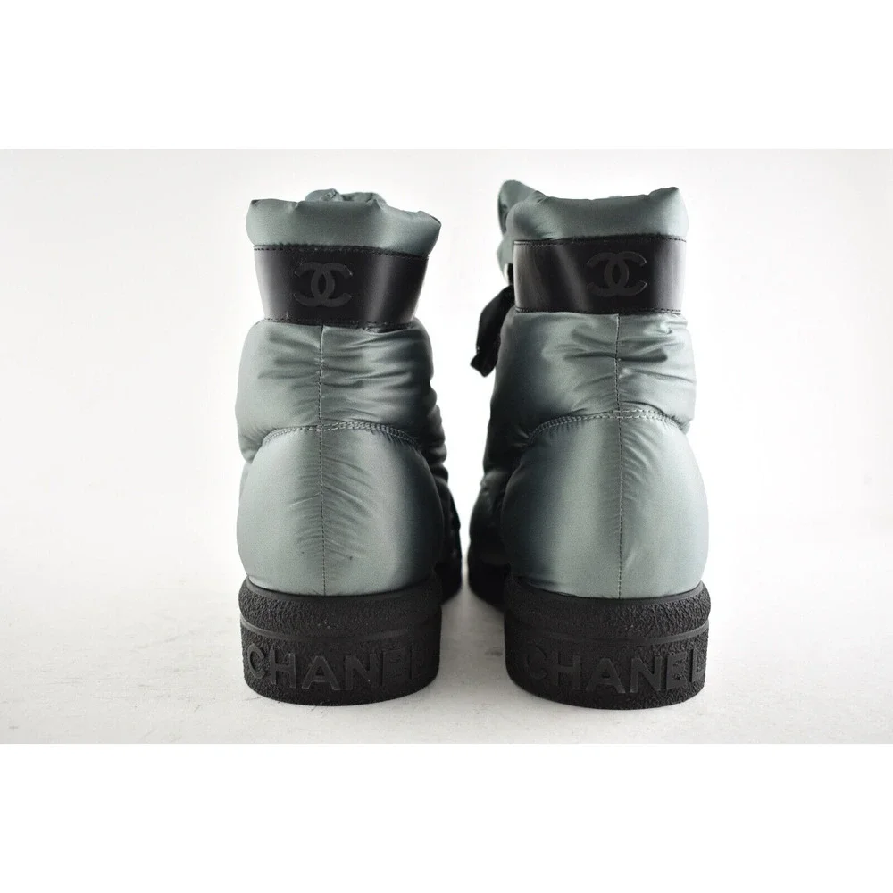 Chanel 18B Green Black Nylon CC Logo Coco Neige Snow Winter Lace Up Tie Boots 42 - Picture 10 of 10